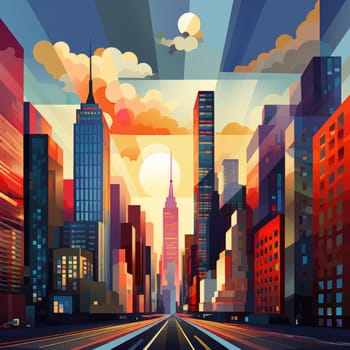 Abstract New York. Image of a metropolis with skyscrapers in vector pop art style. Template for sticker, poster, t-shirt print, etc.