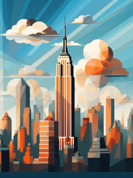 Abstract New York. Image of a metropolis with skyscrapers in vector pop art style. Template for sticker, poster, t-shirt print, etc.