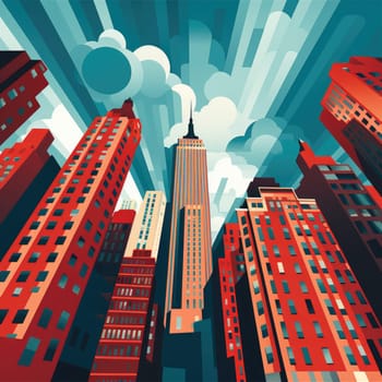 Abstract New York. Image of a metropolis with skyscrapers in vector pop art style. Template for sticker, poster, t-shirt print, etc.