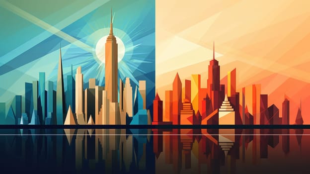 Abstract New York. Image of a metropolis with skyscrapers in vector pop art style. Template for sticker, poster, t-shirt print, etc.