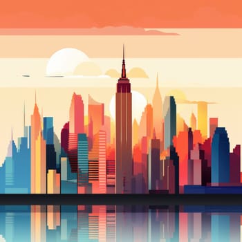 Abstract New York. Image of a metropolis with skyscrapers in vector pop art style. Template for sticker, poster, t-shirt print, etc.