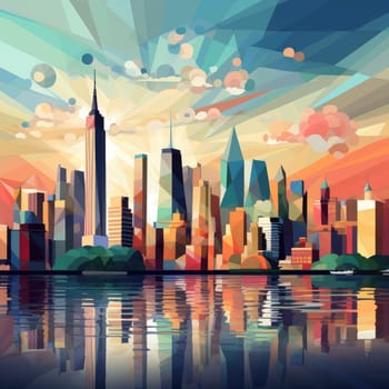 Abstract New York. Image of a metropolis with skyscrapers in vector pop art style. Template for sticker, poster, t-shirt print, etc.