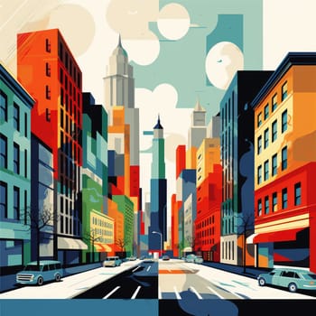 Abstract New York. Image of a metropolis with skyscrapers in vector pop art style. Template for sticker, poster, t-shirt print, etc.