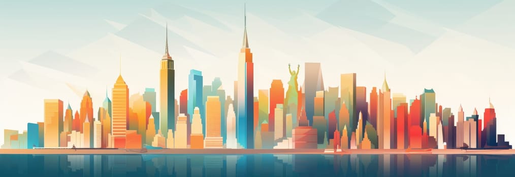 Abstract New York. Image of a metropolis with skyscrapers in vector pop art style. Template for sticker, poster, t-shirt print, etc.