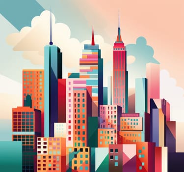 Abstract New York. Image of a metropolis with skyscrapers in vector pop art style. Template for sticker, poster, t-shirt print, etc.