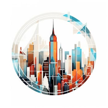 Abstract New York. Image of a metropolis with skyscrapers in vector pop art style. Template for sticker, poster, t-shirt print, etc.