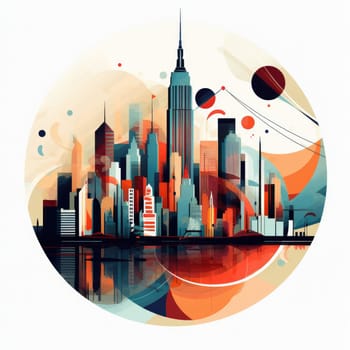 Abstract New York. Image of a metropolis with skyscrapers in vector pop art style. Template for sticker, poster, t-shirt print, etc.