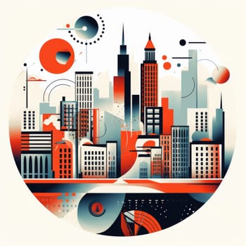Abstract New York. Image of a metropolis with skyscrapers in vector pop art style. Template for sticker, poster, t-shirt print, etc.