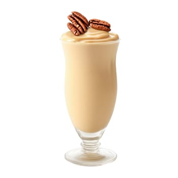 Butterscotch Pecan Milkshake butterscotch sauce toasted pecans Southern charm rich Summer drink concept Final image. close-up milkshake drink, isolated on transparent background