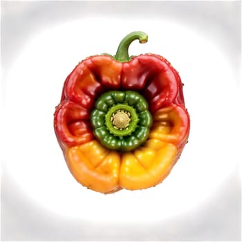 Bell pepper mandala a colorful mandala of red yellow and green bell peppers with seeds. Food isolated on transparent background.