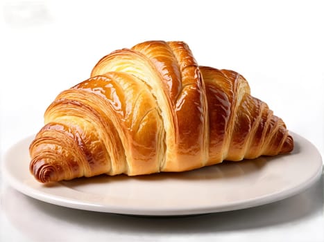 Croissant with buttery flaky pastry on transparent background. Food isolated on transparent background.