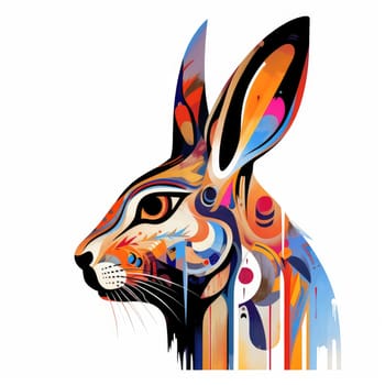 Portrait of a rabbit in vector psychedelic pop art style. Element of graphic design. Template for sticker, poster, t-shirt print, etc.