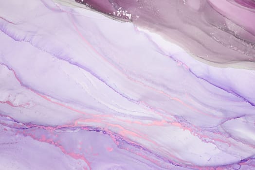 The artwork showcases a calming lavender palette with smooth flowing lines and subtle pink accents, highlighting a blend of abstract forms and textures.