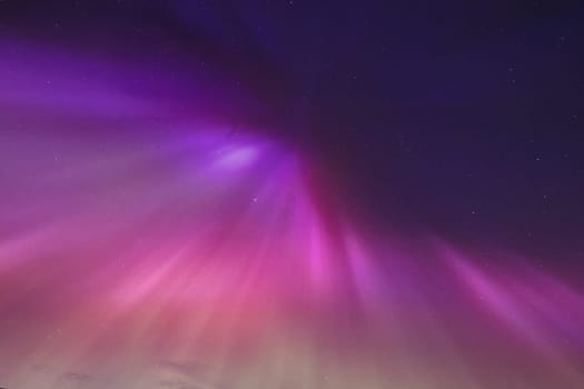 A mesmerizing image of the Aurora Borealis lighting up the night sky over North Berwick, Scotland. The vibrant purple and pink hues stretch across the dark sky, creating a breathtaking natural phenomenon. This rare sight captures the beauty and wonder of the Northern Lights in a coastal Scottish setting. Perfect for themes related to nature, astronomy, and landscape photography.