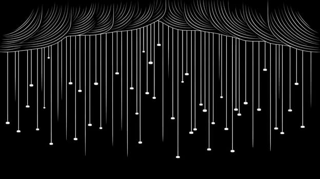 Abstract Background. White curved lines on dark background. A minimalist design characterized by sinuous white lines over a black background.