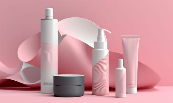 shower product bathroom bottle gel background hair minimal body care pure layout design blank cosmetic pastel treatment beauty banner face pink. Generative AI.