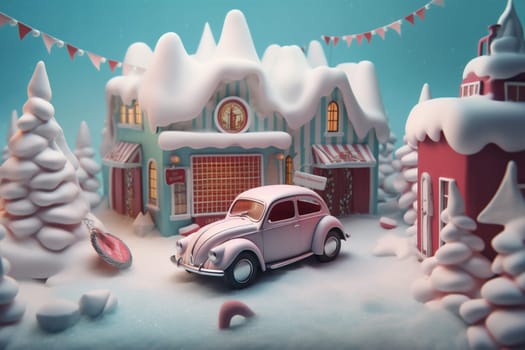 pink santa retro sugar vintage christmas gift claus holiday snow merry december festive candy new season background sweet winter car. Generative AI.