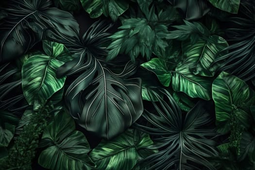 exotic green tree pattern tropical background tropic palm jungle leaf colourful floral forest bush monstera nature color summer fresh close-up flower. Generative AI.