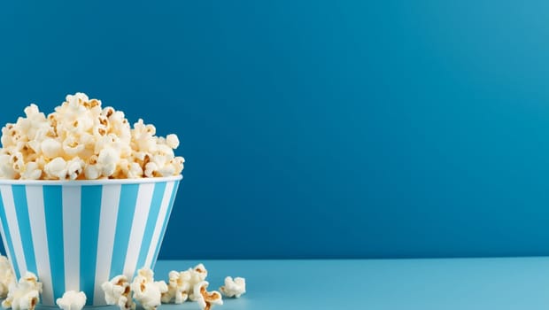 Popcorn on a blue background. High quality photo