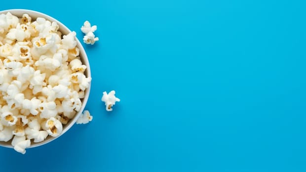 Popcorn on a blue background. High quality photo