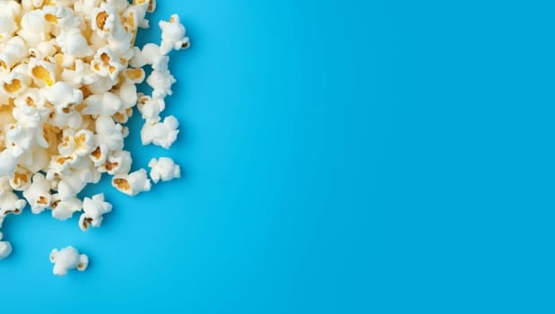 Popcorn on a blue background. High quality photo