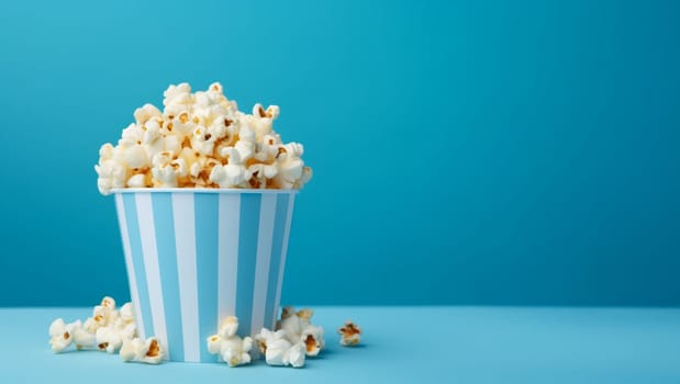 Popcorn on a blue background. High quality photo