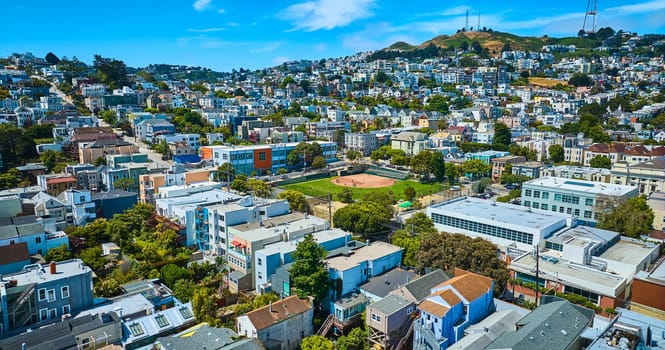 Image of Aerial West Sunset Diamond #3 aerial of San Francisco city on bright summer day with blue skies