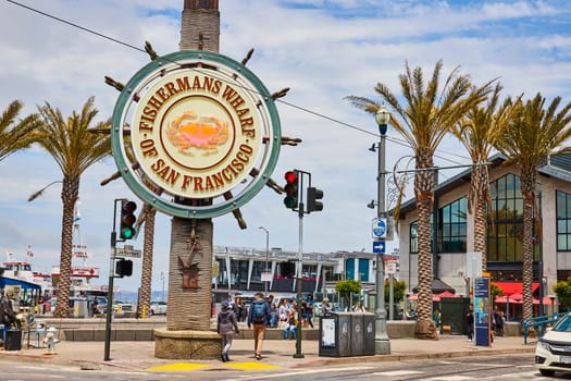 Image of Fishermans Wharf of San Fransisco sign with crab on it