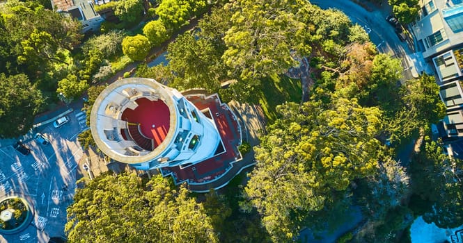 Image of Top of Coit Tower with interior view aerial