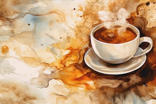 Graphic pastel background of one coffee in a cup, generative AI