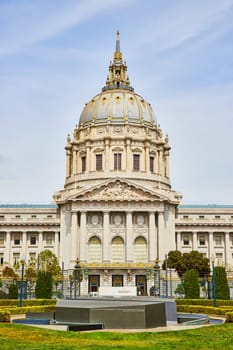 Image of Memorial court of San Francisco city hall with memorial on bright summer day