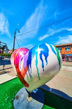 Image of LGBTQIA+ heart sculpture on bright sunny day in Castro District