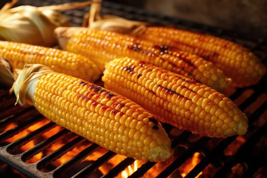 Grilled corns on the hot stove.