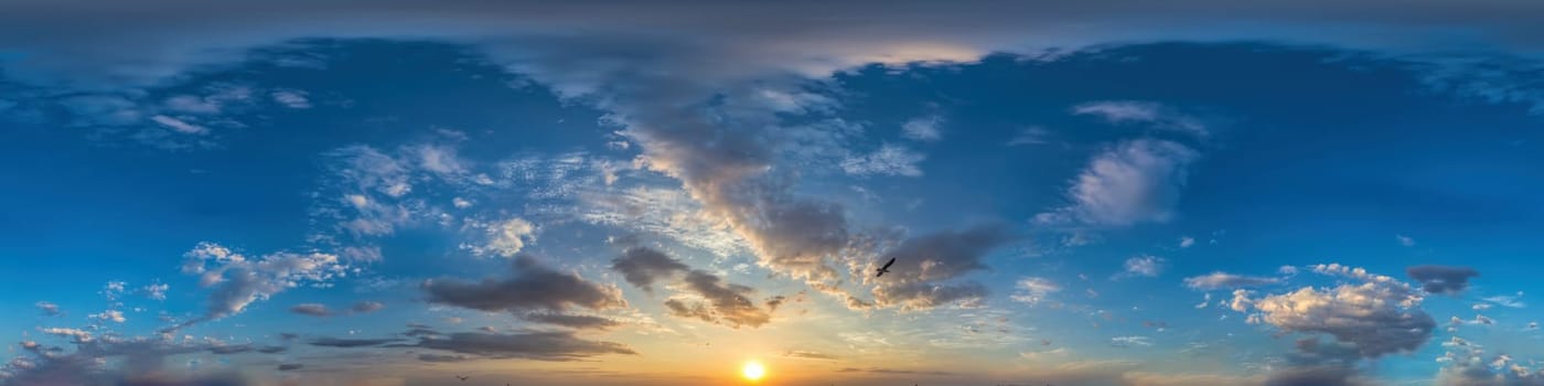 sky panorama with clouds without ground, for easy use in 3D graphics and panorama for composits in aerial and ground spherical panoramas as a sky dome