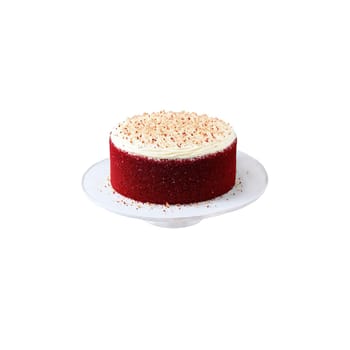 Red velvet cake with cream cheese frosting and red crumbs sprinkled Food and culinary concept. Food isolated on transparent background.
