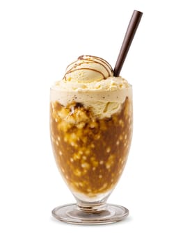 Vegemite Beer Float with Sorghum Ice Cream Tall glass with scoops of sorghum ice cream. Drink isolated on transparent background.