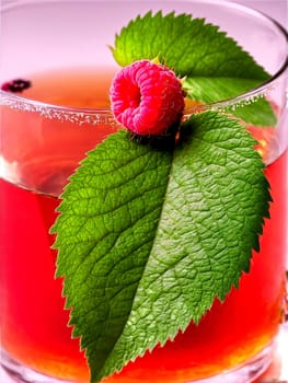 Raspberry leaf tea glass mug fresh green leaves light red hue women s tonic. Drink isolated on transparent background.