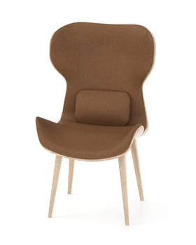 Modern brown chair isolated on white background. 3D illustration.