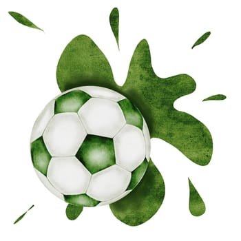 Soccer ball watercolor. Football ball hand drawn illustration isolated on white background. Sports equipment. For football club logo, poster and football match tickets. High quality illustration