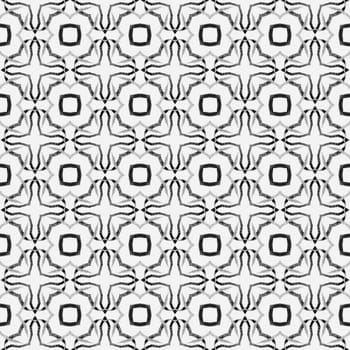 Textile ready extra print, swimwear fabric, wallpaper, wrapping. Black and white good-looking boho chic summer design. Ikat repeating swimwear design. Watercolor ikat repeating tile border.