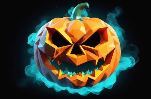 3D Carved Pumpkin with Blue Smoke for Halloween on a black background