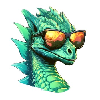 Portrait of a cute young fairy hipster dragon wearing sunglasses. Graphic design element. Template for sticker, poster, t-shirt print, etc.