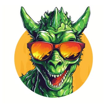 Portrait of a cute young fairy hipster dragon wearing sunglasses. Graphic design element. Template for sticker, poster, t-shirt print, etc.