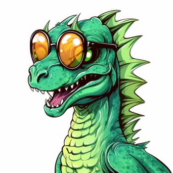 Portrait of a cute young fairy hipster dragon wearing sunglasses. Graphic design element. Template for sticker, poster, t-shirt print, etc.