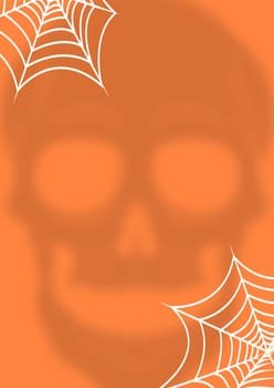 Orange background with a skull and spider webs. for a Halloween Background.