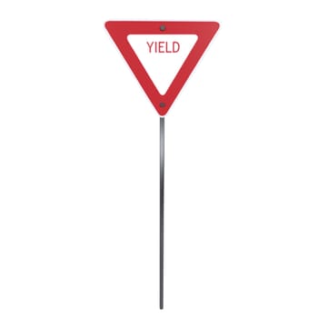 This rendering showcases a red yield traffic sign displayed prominently with a simple background.