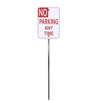 A 3D-rendered no parking sign stands prominently with a clear message.