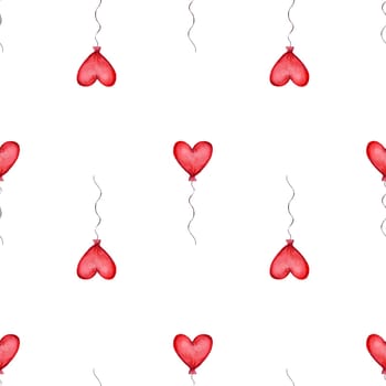 Seamless pattern with red heart shaped balloons. Valentines Day Pattern.