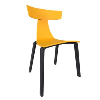 A sleek yellow chair stands alone, showcasing its minimalist design and sturdy structure.