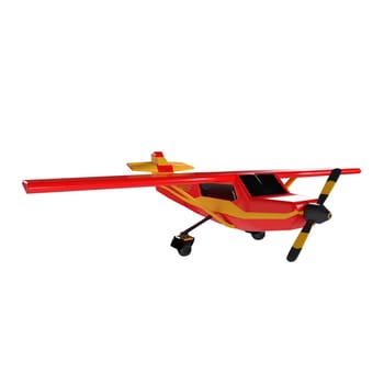 A vibrant aircraft model showcases a striking red and yellow design, ready for takeoff.